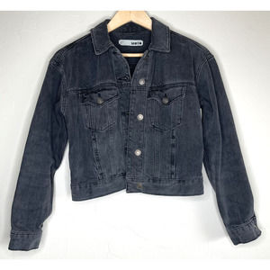 TopShop Moto Black Wash Distressed Jean Denim Jacket Size 2